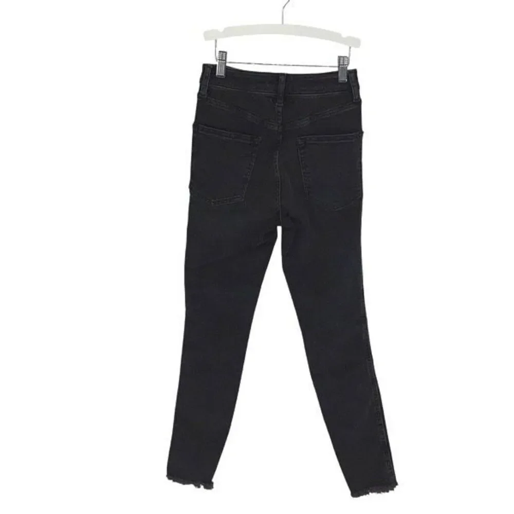 Free People Womens Fringe Hem Solid Cotton Blend Skinny Jeans Black‎ Size 26 NWT